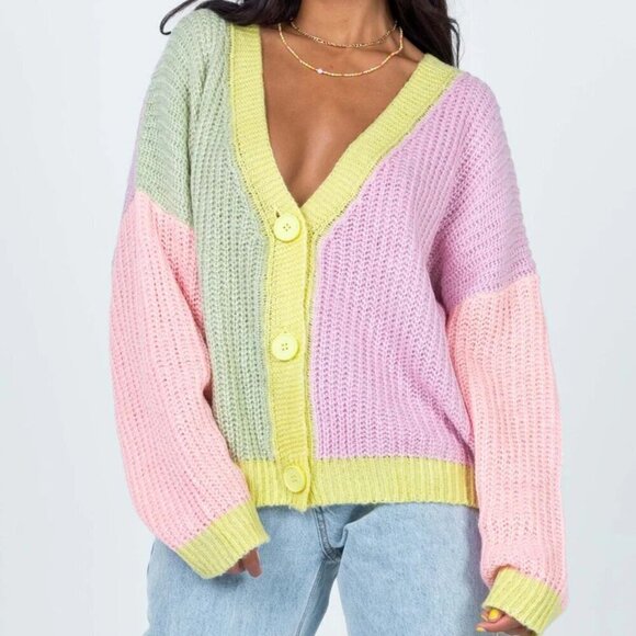 Princess Polly Sweaters - Princess Polly Naomi Oversized Cardigan Womens XS/S Pastel Chunky Knit Sweater